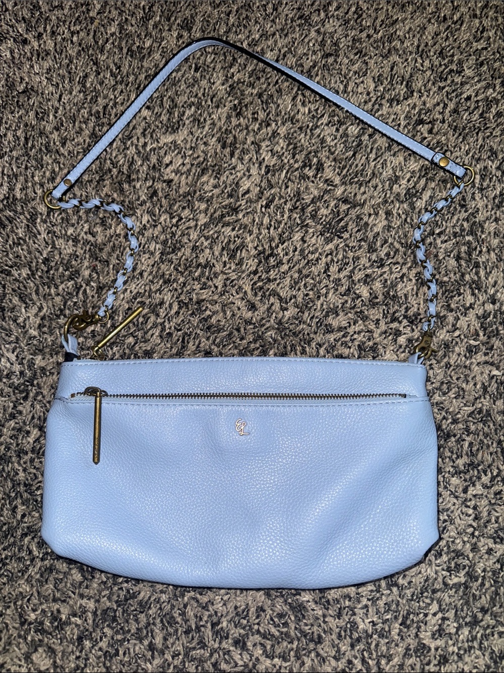 Elliott Lucca Powder Blue Pebbled Leather Shoulder Bag